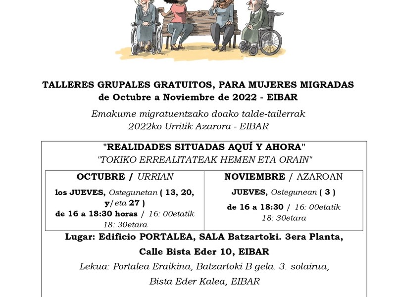 Talleres Grupales para mujeres migradas: DECOLONIZANDO nuestras prácticas y saberes Poster de los talleres grupales realidades situadas aquí y ahora