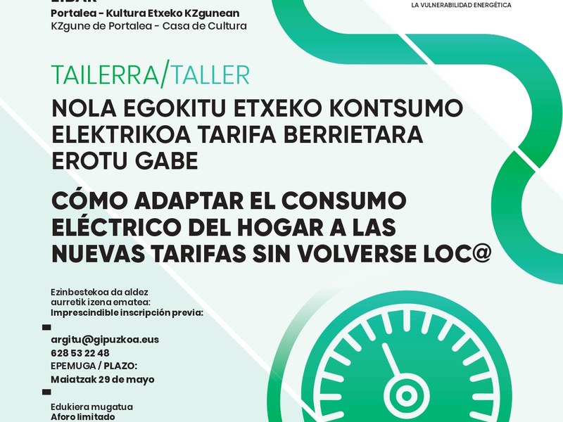 Sesión práctica para aprender como adaptar el consumo energético a las nuevas tarifas eléctricas cartel