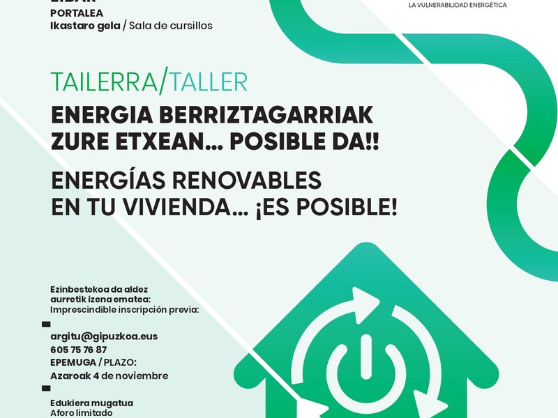 Taller práctico dirigido a la instalación de energías renovables en las viviendas. Cartel
