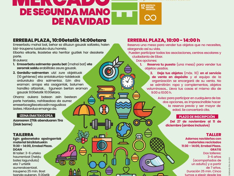 Cartel del mercado de segunda mano de Navidad