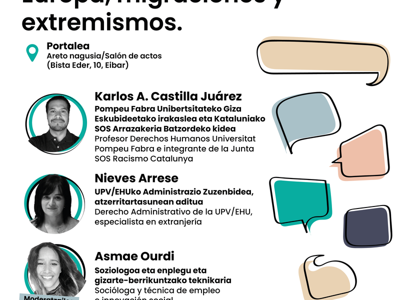 Conversatorio Europa, migraciones y extremismos el 23 de mayo en el salón de actos de Portalea