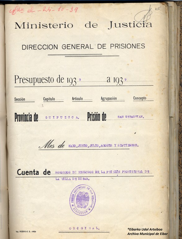 El Archivo Municipal de Eibar publica los nombres de los detenidos en la Prisión Provisional de la Villa de Eibar una vez finalizada la Guerra Civil. 