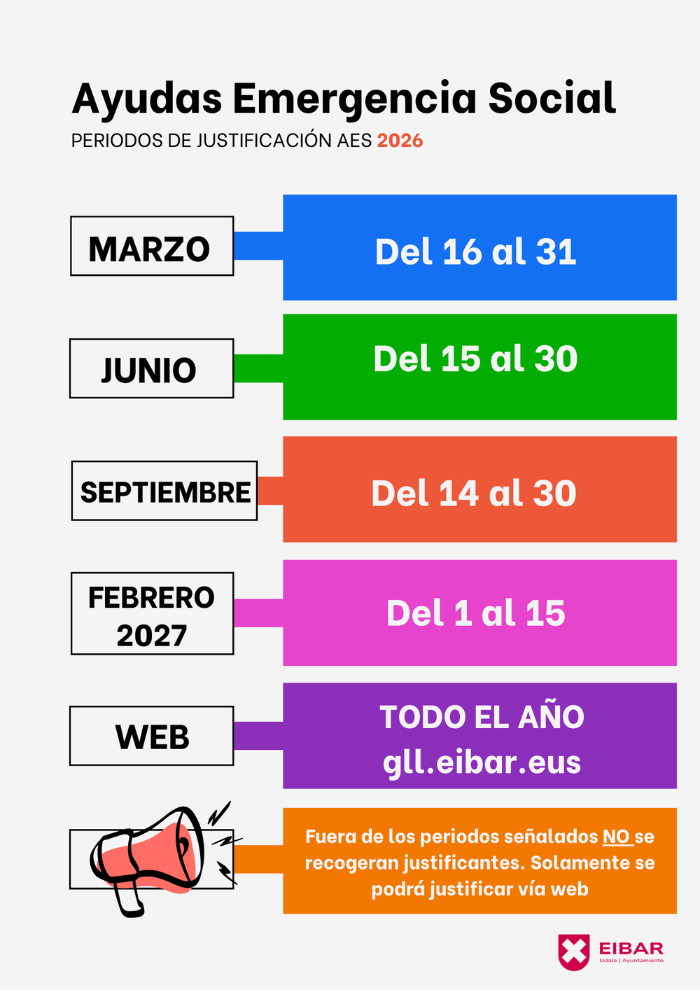 El Departamento de Servicios Sociales recuerda que este año solamente se recogerán justificantes de AES dentro de los periodos establecidos
