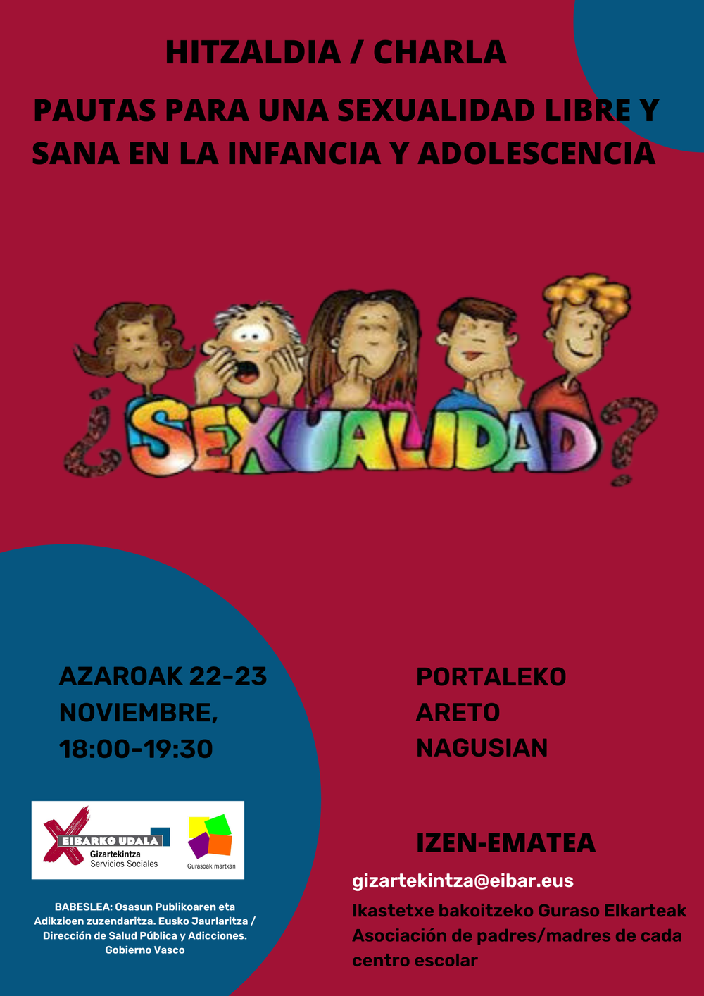 El salón de actos de Portalea acogerá la semana que viene la última charla del año dirigida a madres y padres dentro del programa "Gurasoak Martxan" gurasoak martxan