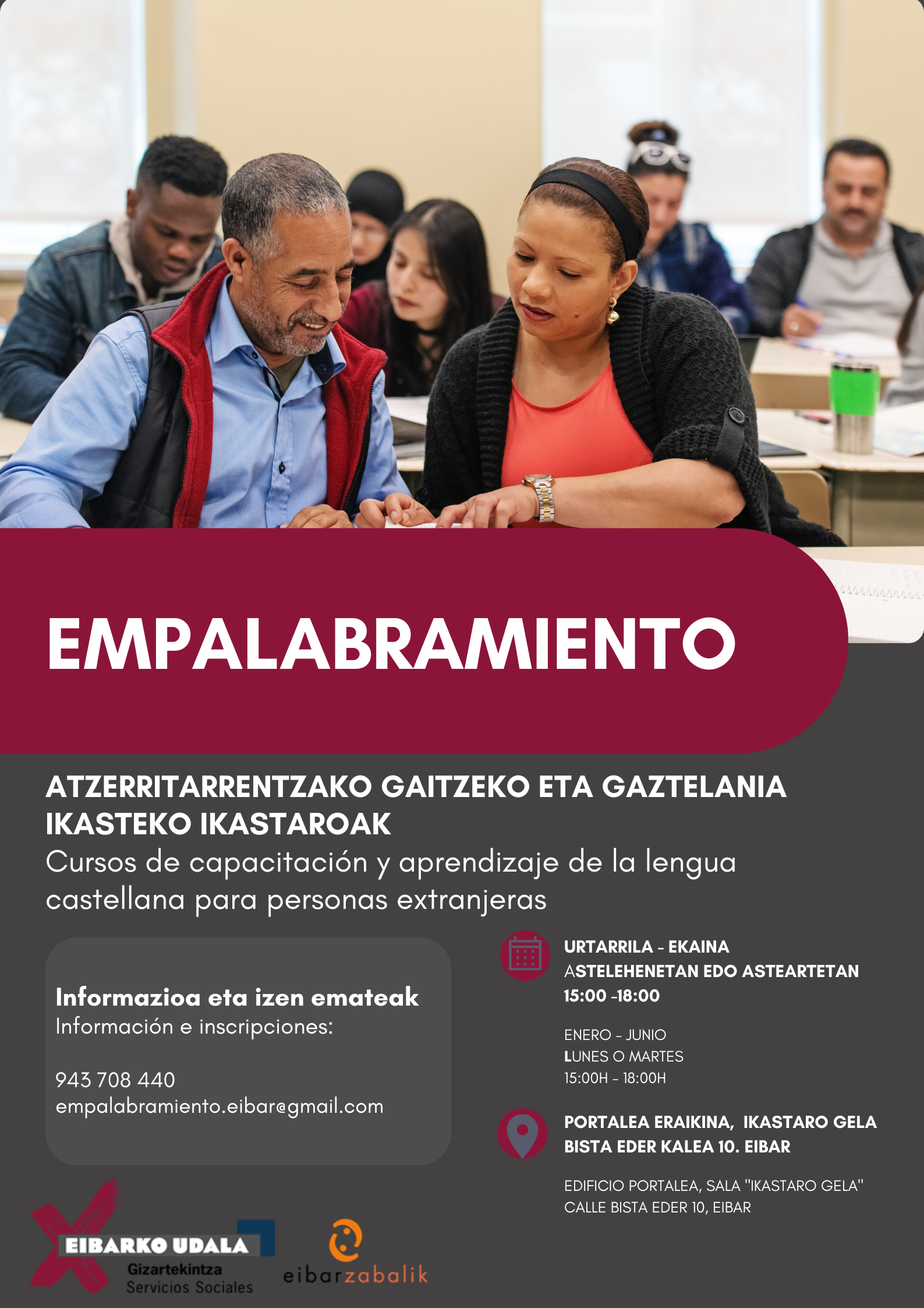 Empalabramiento: cursos de capacitación y aprendizaje de la lengua castellana para personas extranjeras en Portalea en 2023