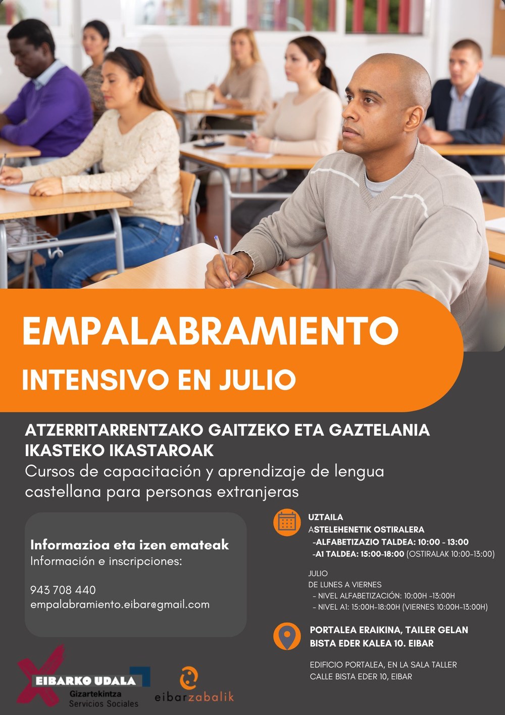 Empalabramiento en verano: curso intensivo de capacitación y aprendizaje de lengua castellana para personas extranjeras en julio Imagen del poster promocional de los cursos de emplabramiento intensivos de verano