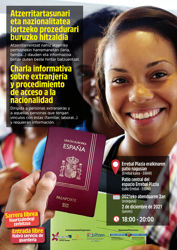 Errebal acogerá una charla abierta sobre extranjería y acceso a la nacionalidad, el próximo 2 de diciembre Cartel anunciativo