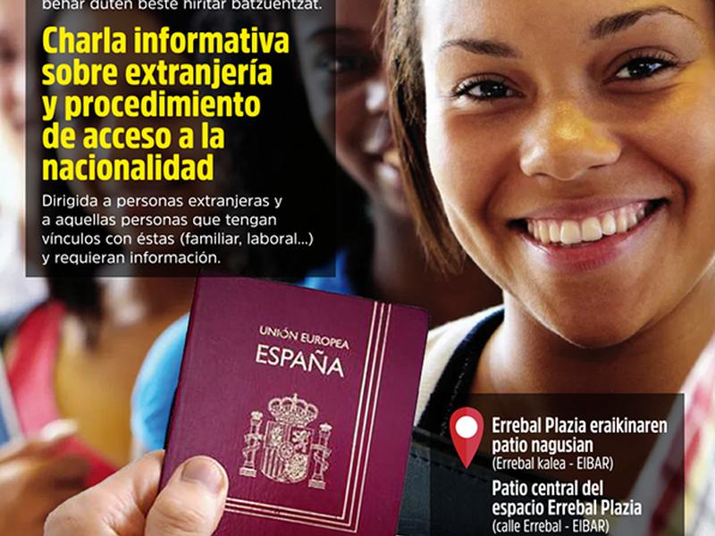 Errebal acogerá una charla abierta sobre extranjería y acceso a la nacionalidad, el próximo 2 de diciembre Cartel anunciativo