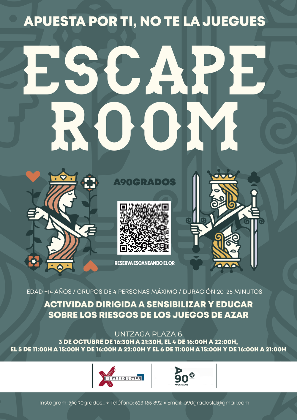 Escape Room para la prevención de adicciones en Untzaga Cartel con los días y el horario para el Escape Room
