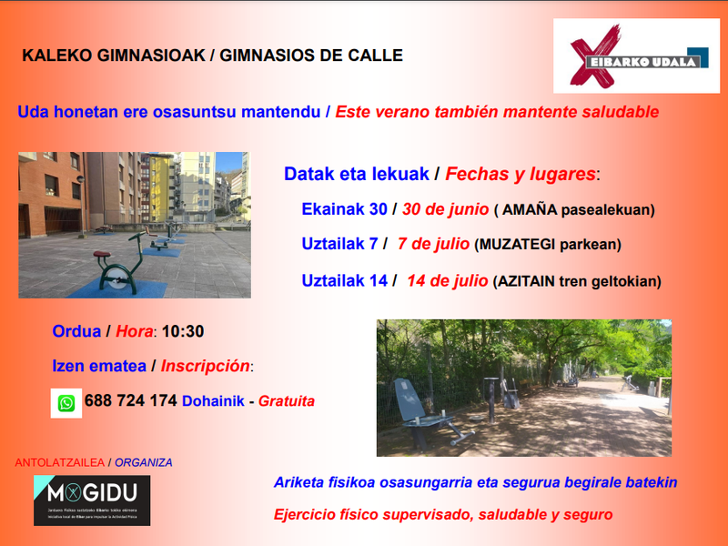 "Gimnasios de calle" para realizar ejercicio físico supervisado de una manera saludable y segura.