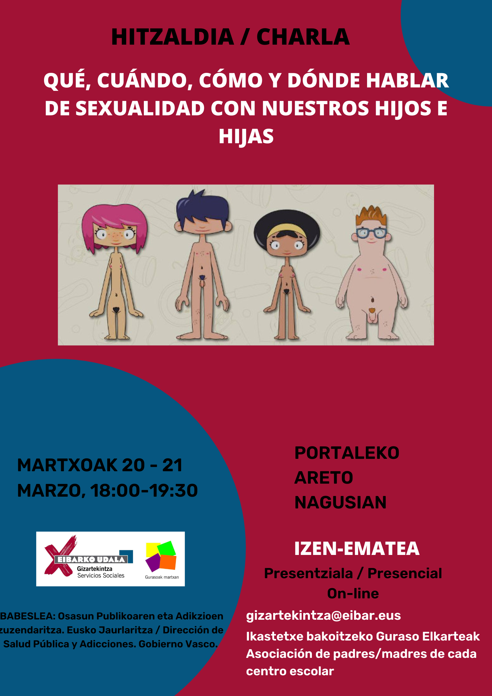Portalea acogerá dos charlas sobre sexualidad los días 20 y 21 de marzo, enmcarcadas en el programa Gurasoak martxan!