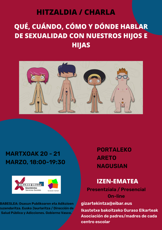 Portalea acogerá dos charlas sobre sexualidad los días 20 y 21 de marzo, enmcarcadas en el programa Gurasoak martxan!.