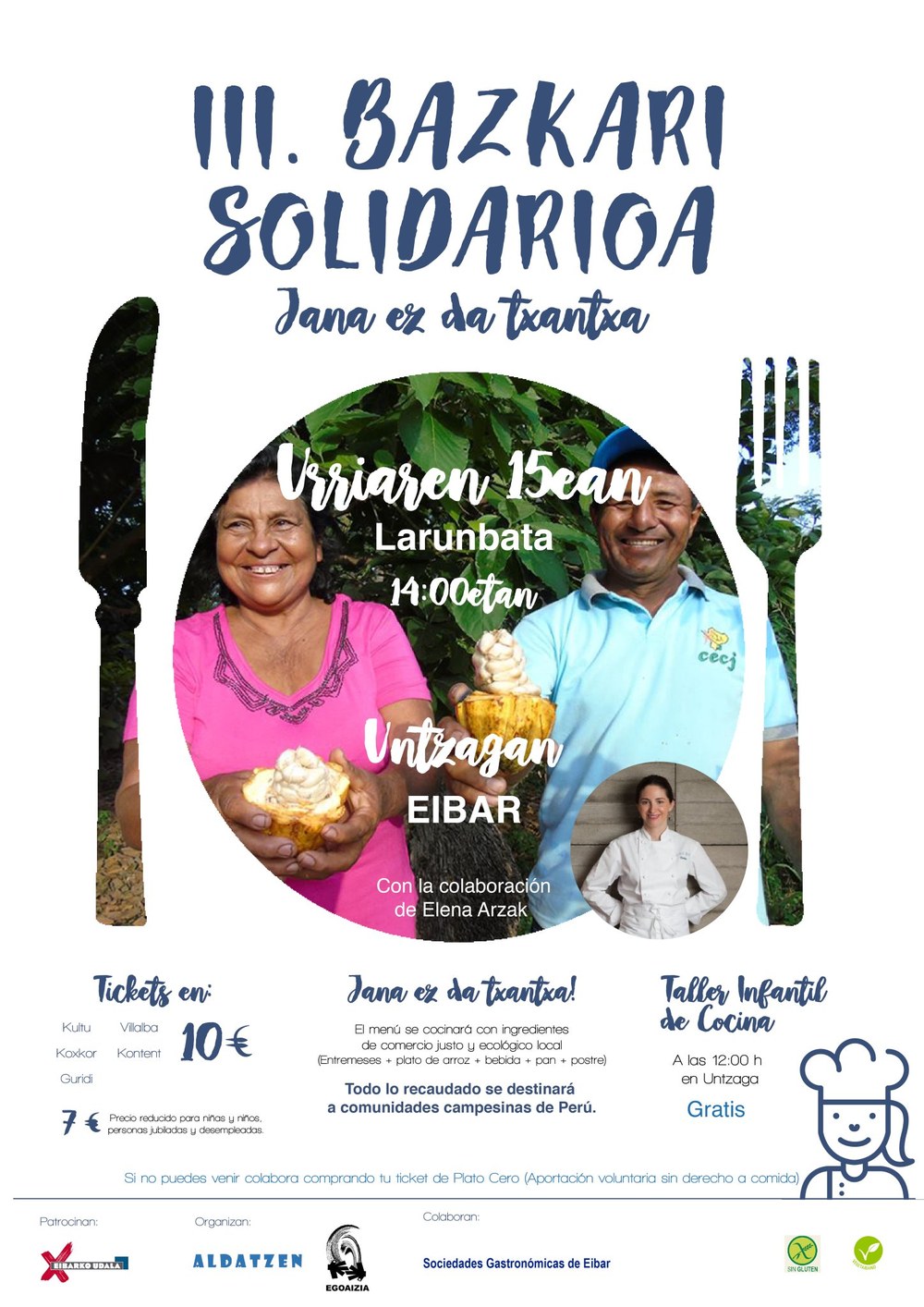 La plaza de Unzaga acogerá el 15 de octubre la III Comida Solidaria "Jana ez da txantxa"