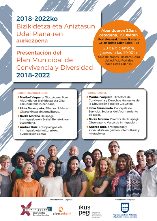 Presentación del Plan Municipal de Convivencia y Diversidad 2018-2022, el 20 de diciembre en Portalea