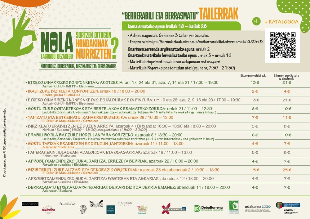 Se amplía el plazo de inscripción en tres talleres “Reutiliza y Reinventa” hasta el 9 de octubre Programación