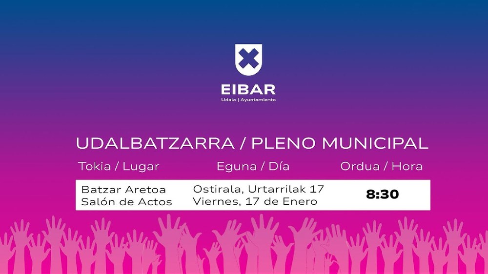 Sesión extraordinaria del Pleno Municipal, este viernes, 17 de enero, a las 08:30 horas Cartel.