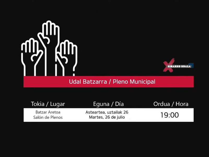 Sesión ordinaria del Pleno Municipal, este martes, 26 de julio, a las 19:00 horas.