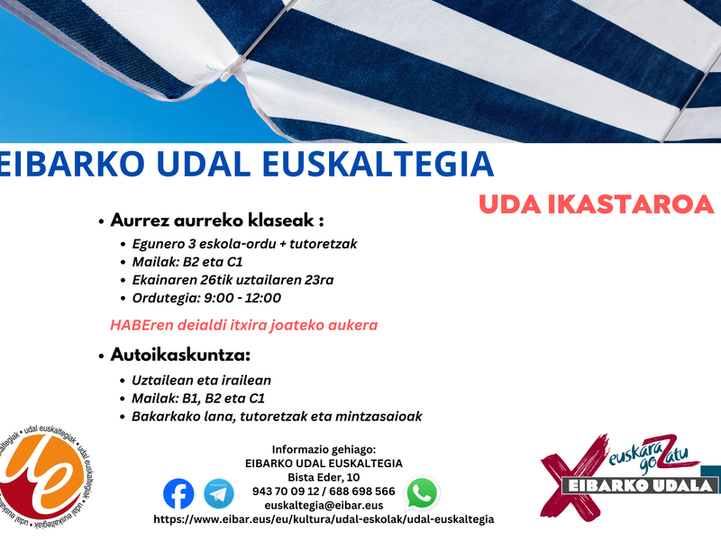 Curso de verano en el Euskaltegi Municipal Uda Ikastaro trinkoa Eibarko Udal Euskaltegian