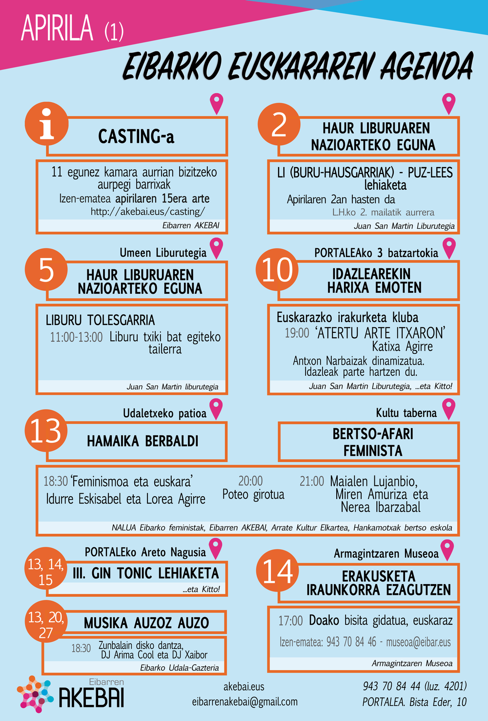 Agenda del euskera del mes de abril