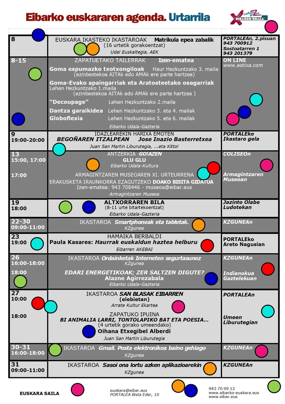Agenda del euskera. Enero.