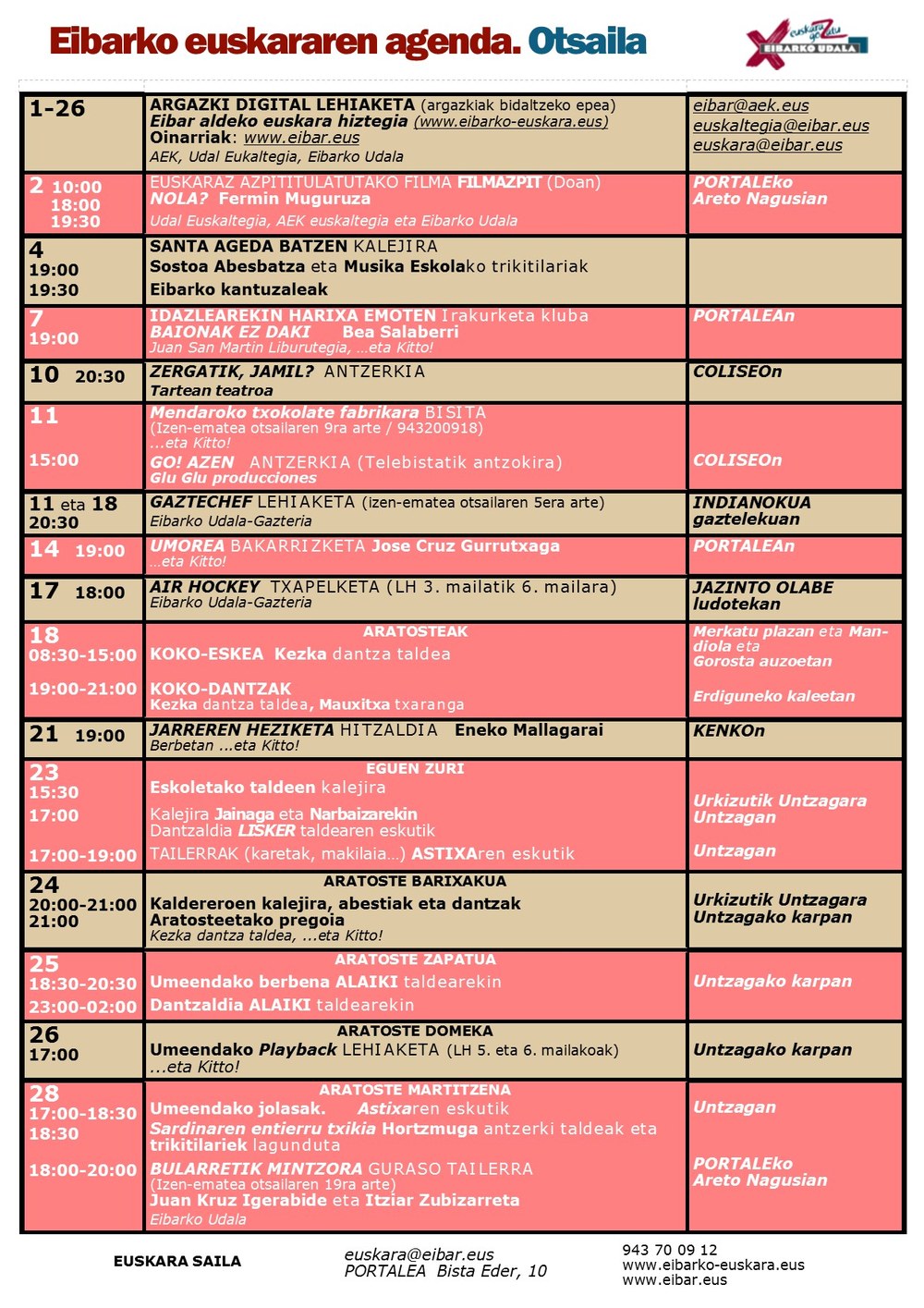 Agenda del euskera. Febrero.