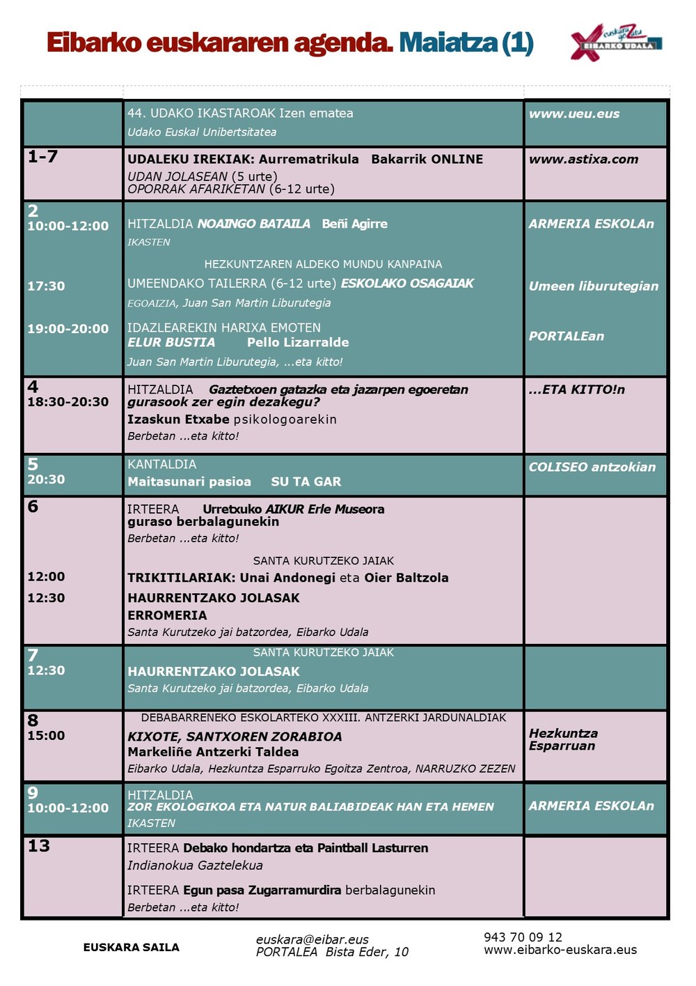 Agenda del euskera. Mayo.
