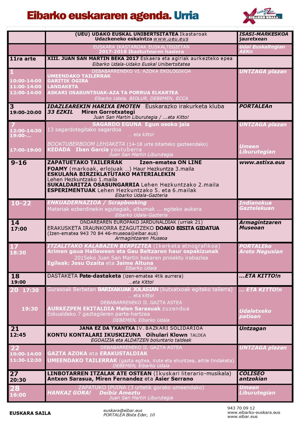 Agenda del euskera. Octubre.