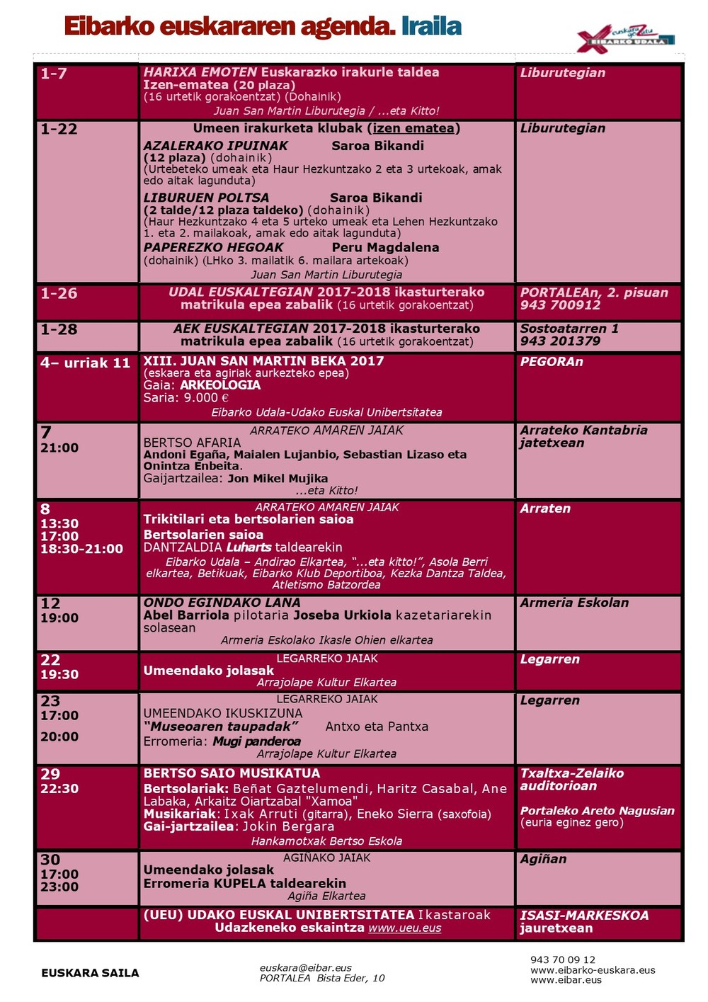 Agenda del euskera. Septiembre