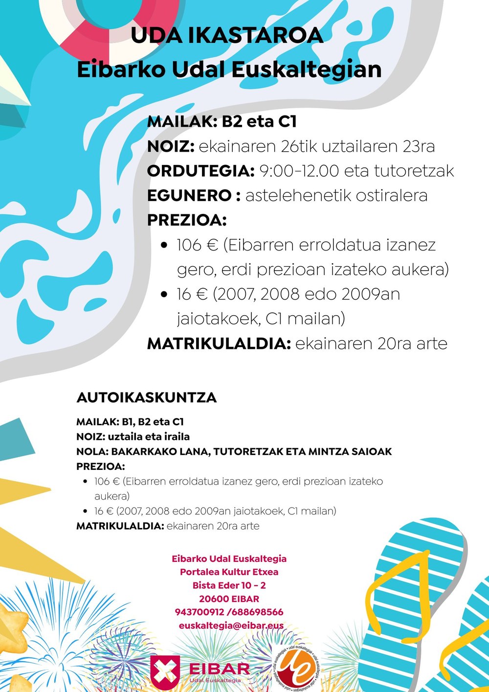 Cursillo intensivo en el Euskaltegi Municipal Curso intensivo de verano