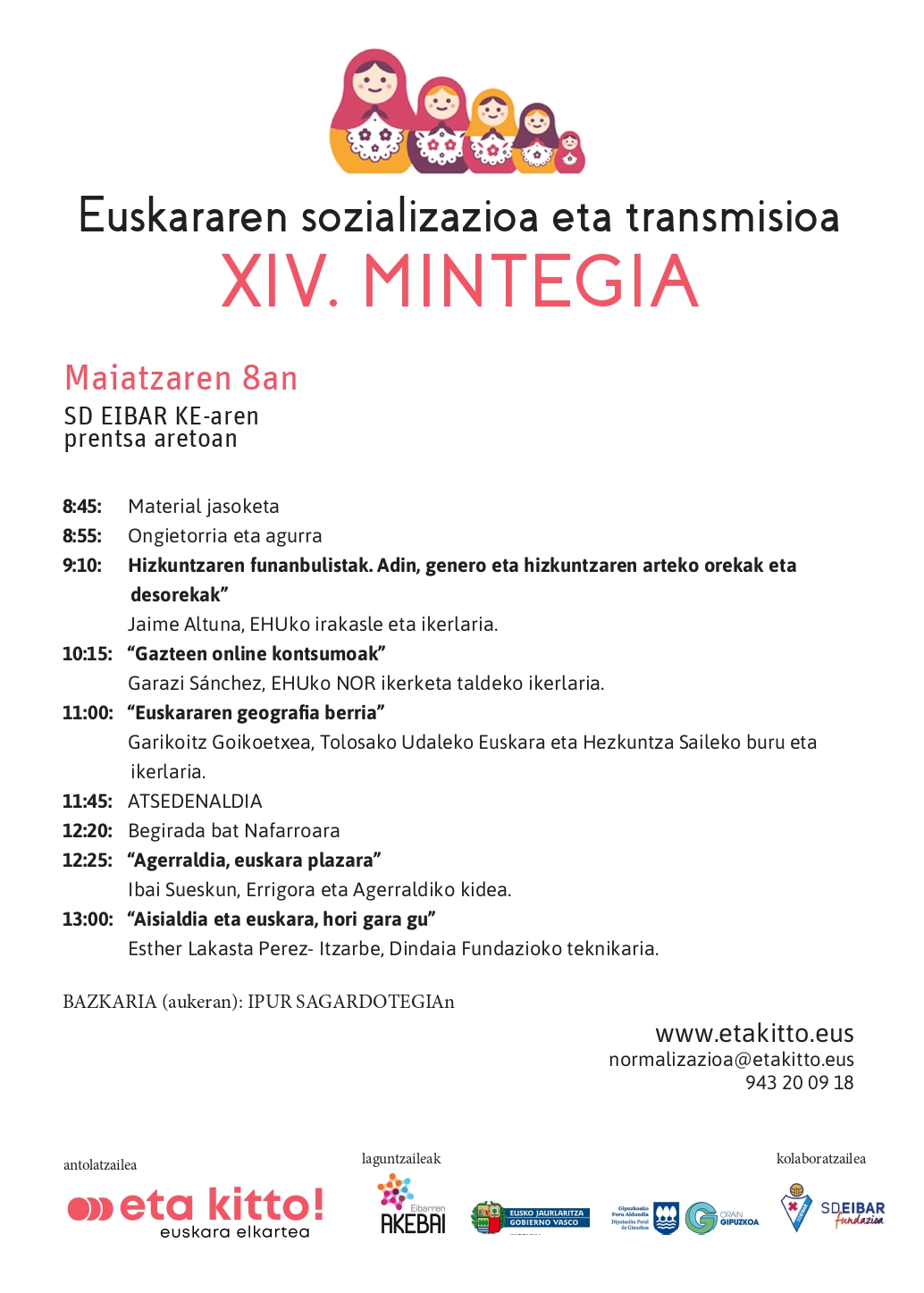El 8 de mayo tendrá lugar el seminario Socialización y Transmisión del Euskera