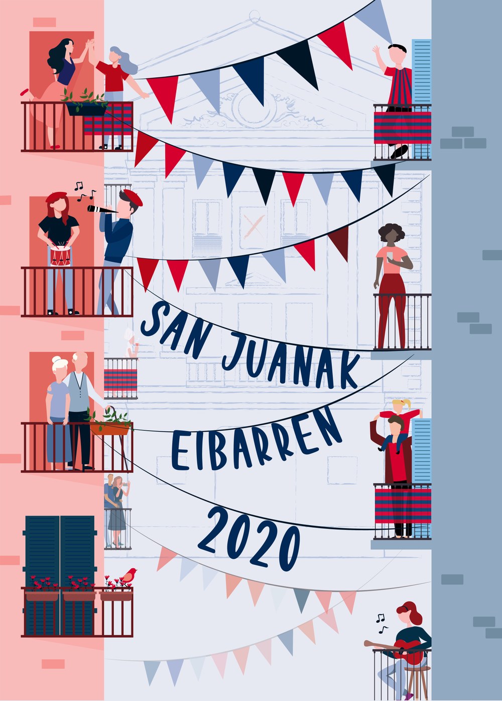 El Ayuntamiento de Eibar reduce al mínimo el programa de actividades culturales a desarrollar durante los Sanjuanes "Festak jarrai dezala", cartel ganador de Eneritz Larrea Arocena.