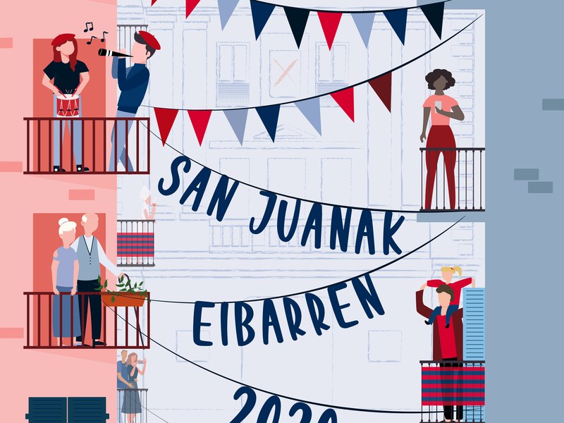 El Ayuntamiento de Eibar reduce al mínimo el programa de actividades culturales a desarrollar durante los Sanjuanes "Festak jarrai dezala", cartel ganador de Eneritz Larrea Arocena.