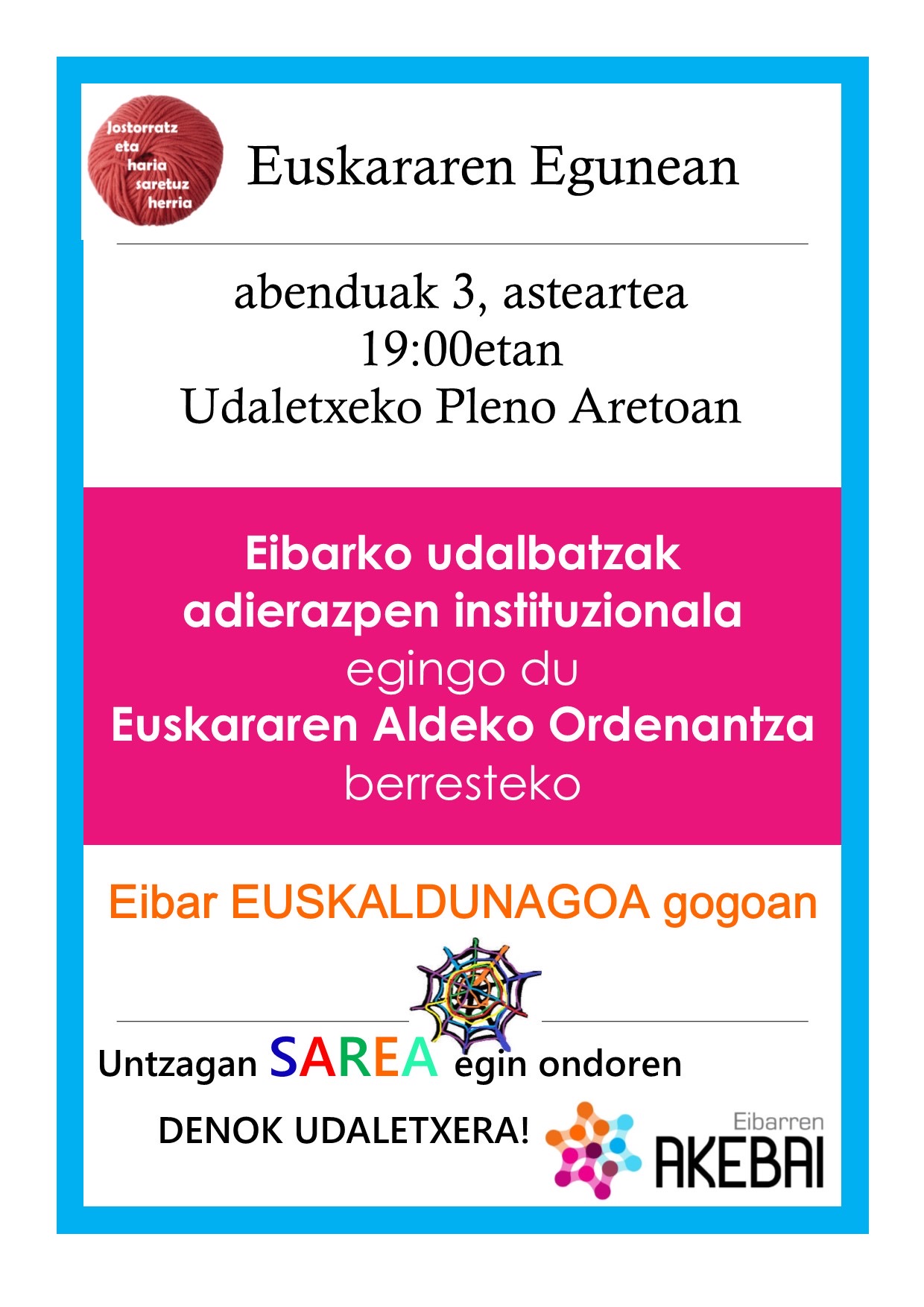 El Ayuntamiento de Eibar se suma, un año más, al Día Internacional del Euskera