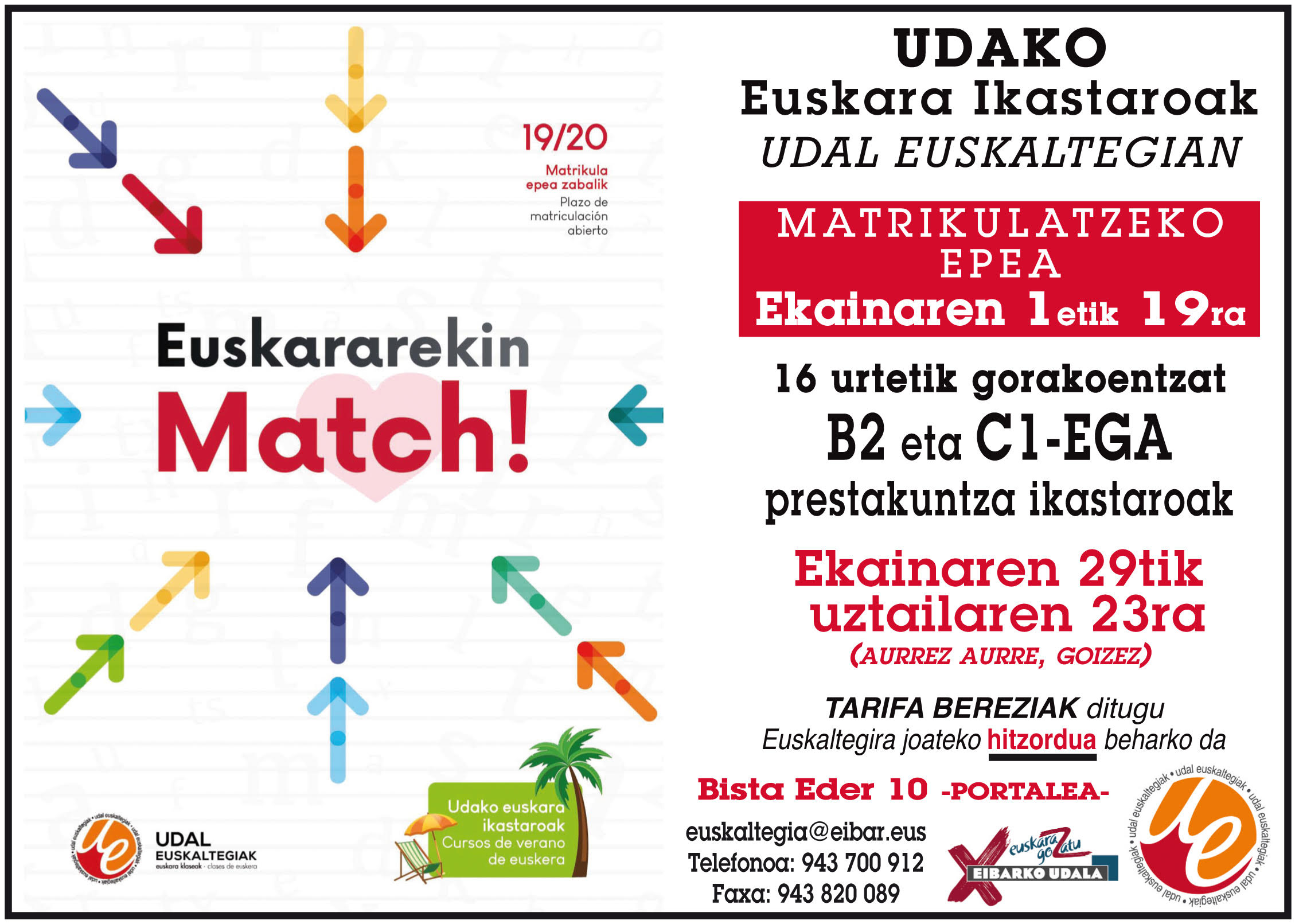 El plazo de matrícula para realizar el curso de verano en el Euskaltegi Municipal estará abierto del 1 al 19 de junio