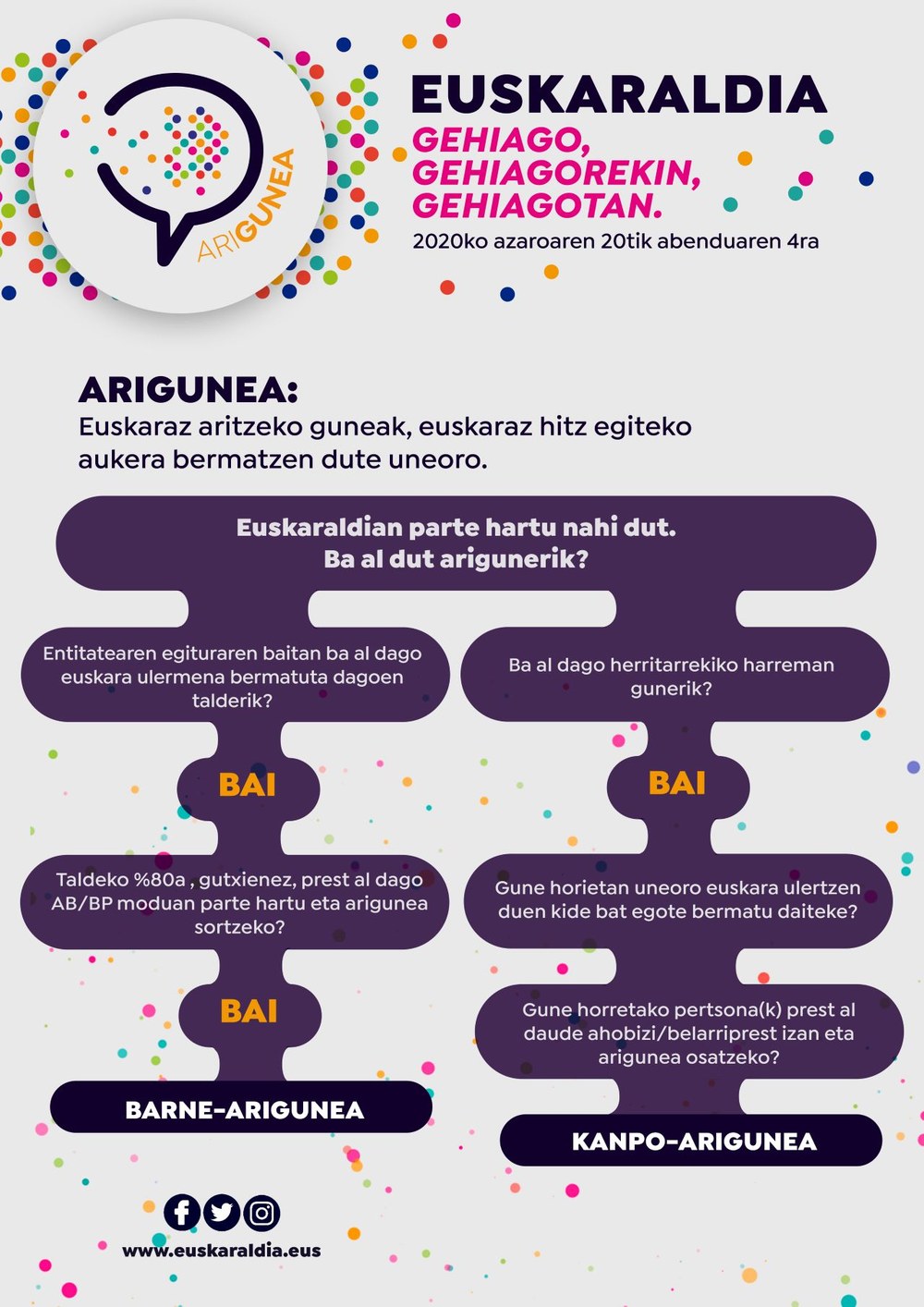 EUSKARALDIA Cerrado el plazo de inscripción para las entidades, ahora es el turno de la ciudadanía Características de los arigunes internos y externos