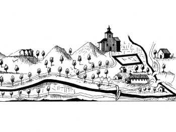 Parte de un grabado del siglo XVIII: Eibar, zona de Azitain. Museo San Telmo (Copia de Julen Zabaleta).