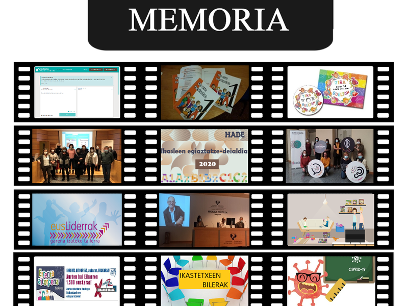 Memoria del Área de Euskera del 2020 Portada de la Memoria