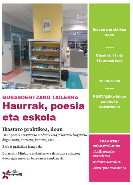 Se ha suspendido el taller "Haurrak, poesia eta eskola"