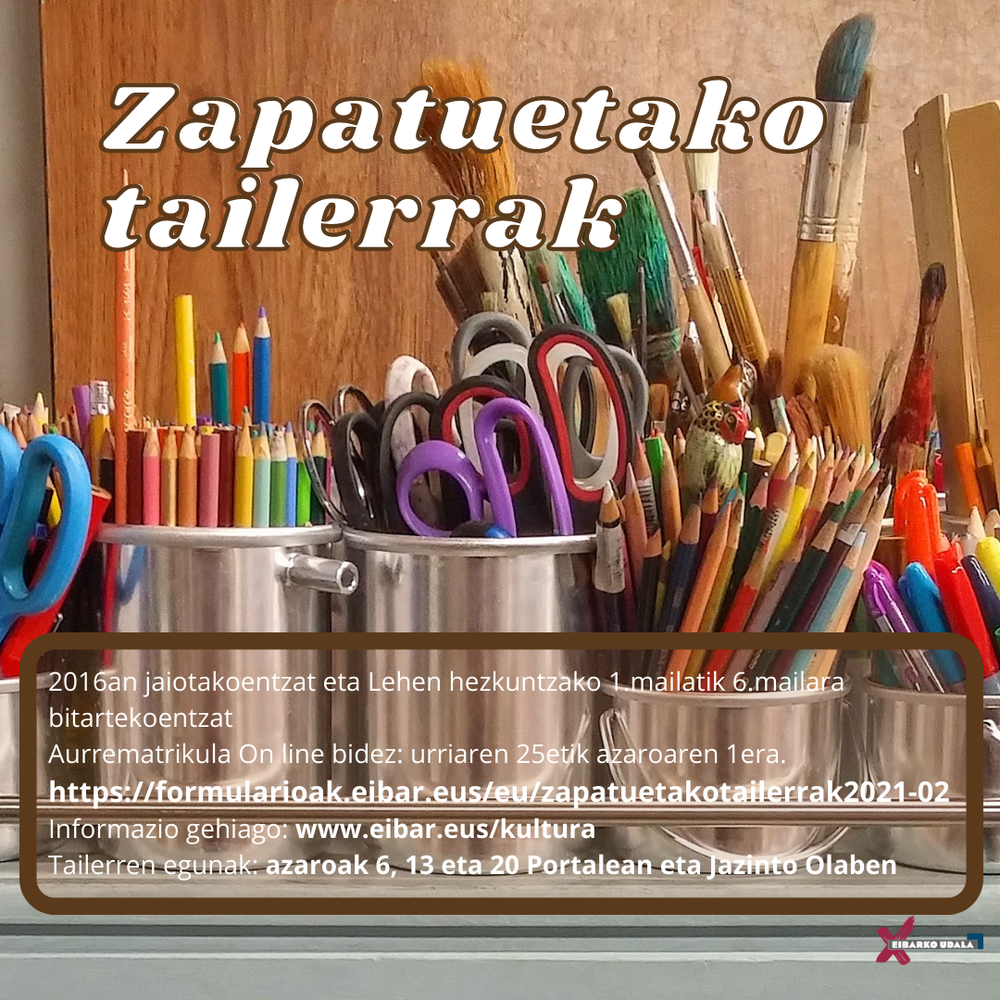 Sorteos para los talleres de los sábados Zapatuetako tailerrak 2021-02