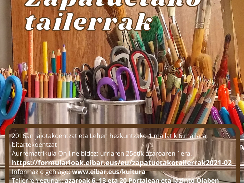 Sorteos para los talleres de los sábados Zapatuetako tailerrak 2021-02