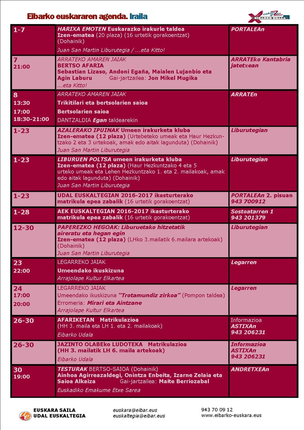 Agenda del euskera de septiembre