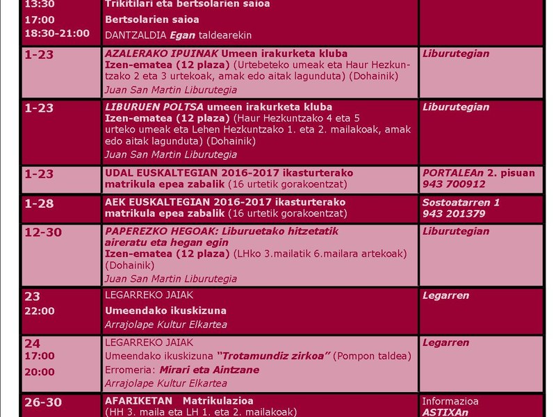 Agenda del euskera de septiembre