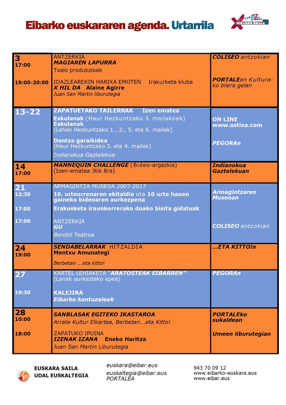 Agenda del euskera. Enero.