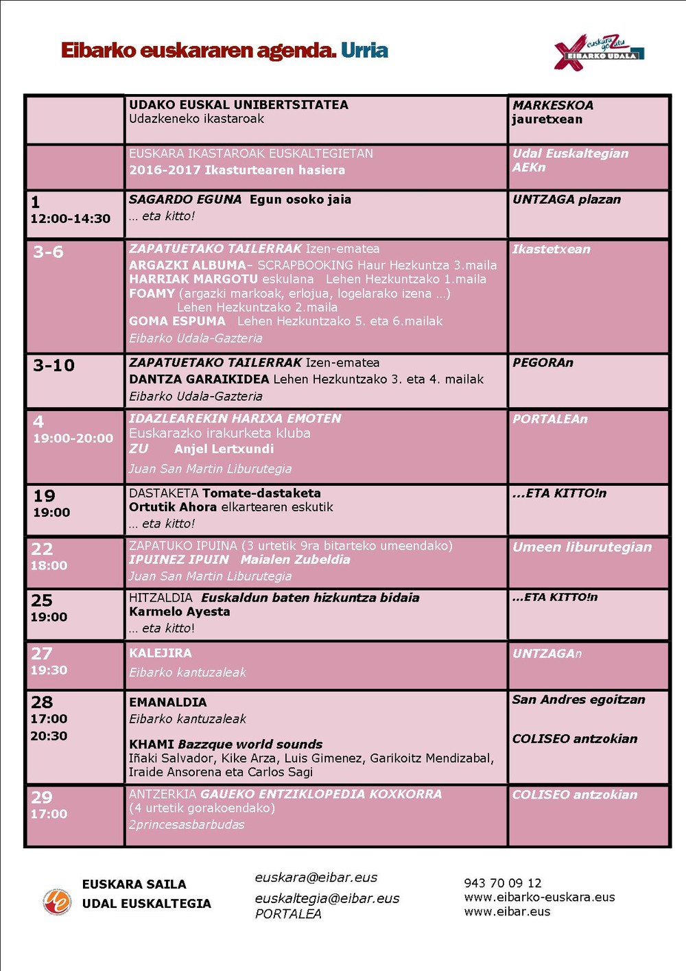 Agenda del euskera. Octubre