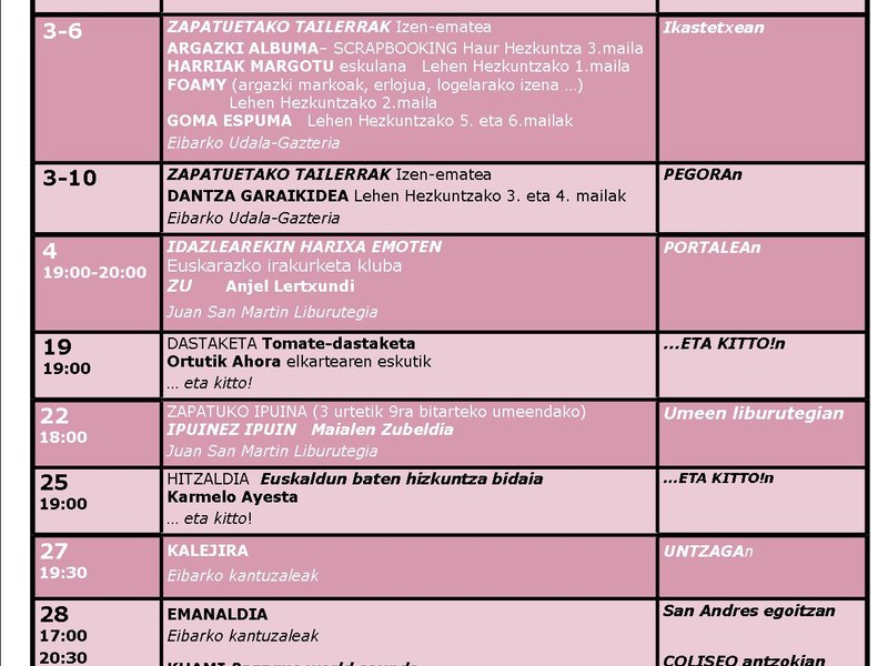 Agenda del euskera. Octubre