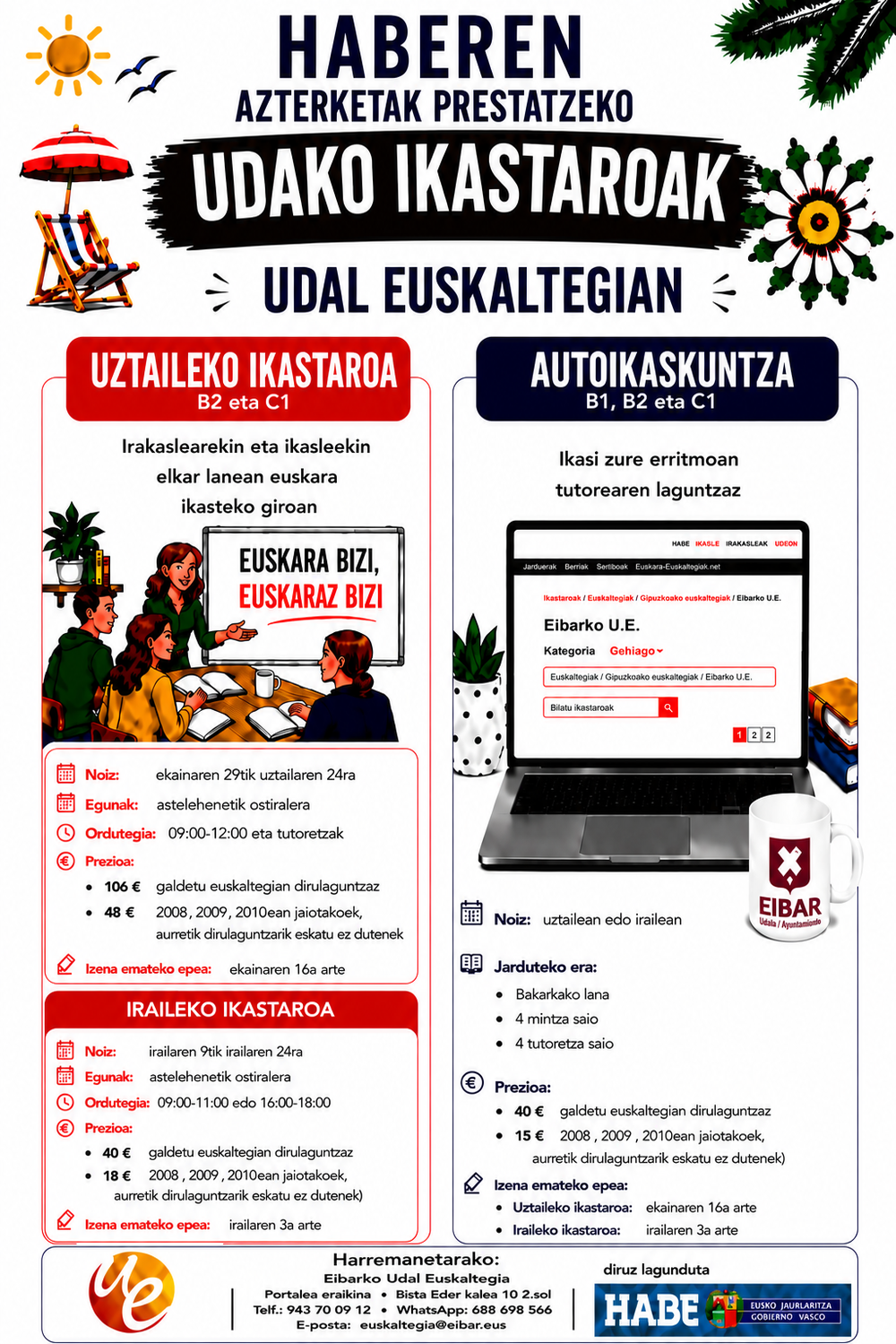 Información sobre los cursos de verano ofertados por el Euskaltegi Municipal