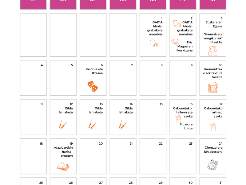 Eibarko euskararen agenda: diciembre Eibarko euskararen agenda diciembre