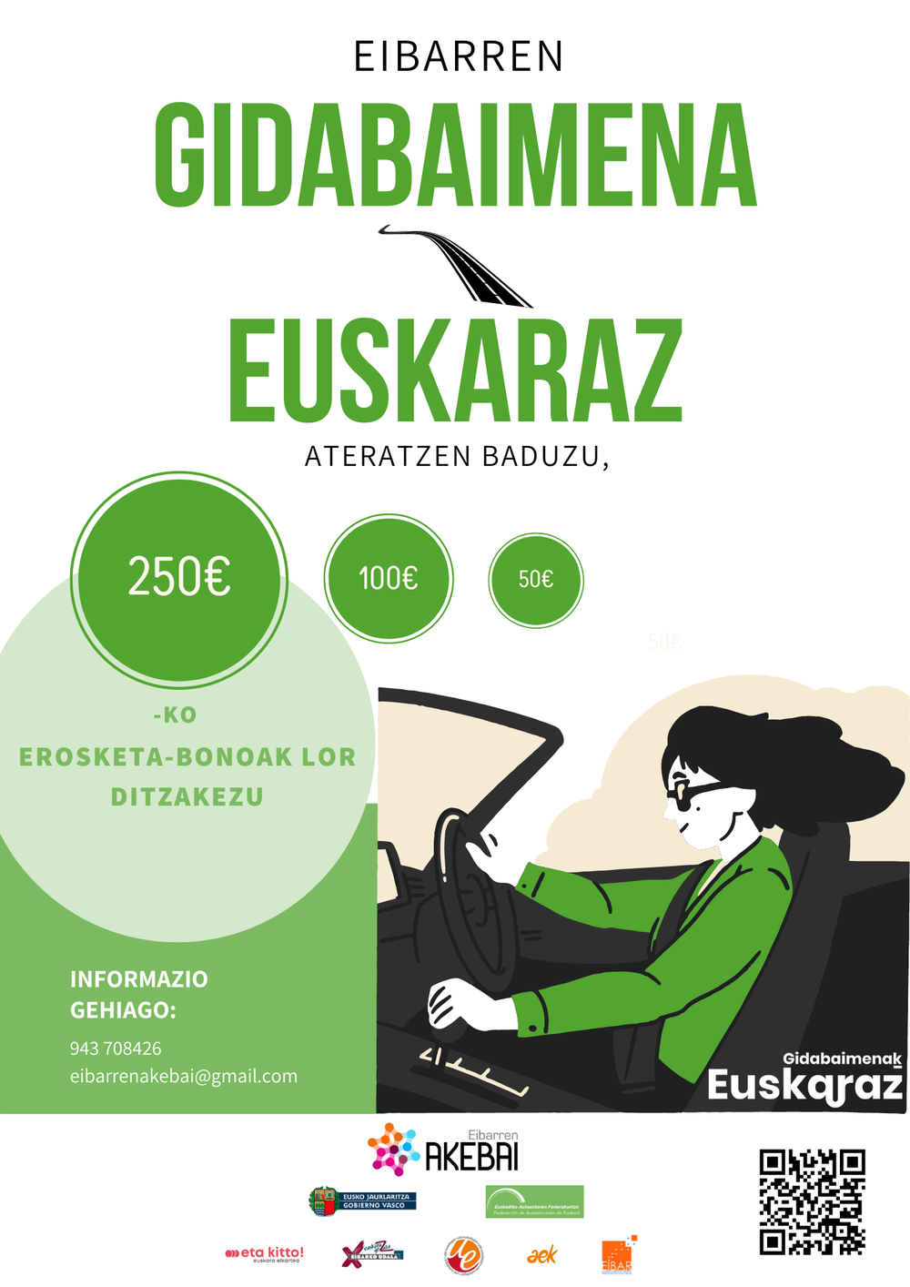 Premios para jóvenes que saquen el carnet de conducir en euskera Cartel de gidabaimenak euskaraz