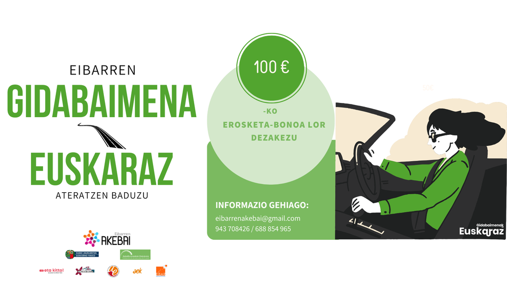 Premios para las personas que aprueben en euskera el carné de conducir Cartel de la campaña de Gidabaimenak Euskaraz!
