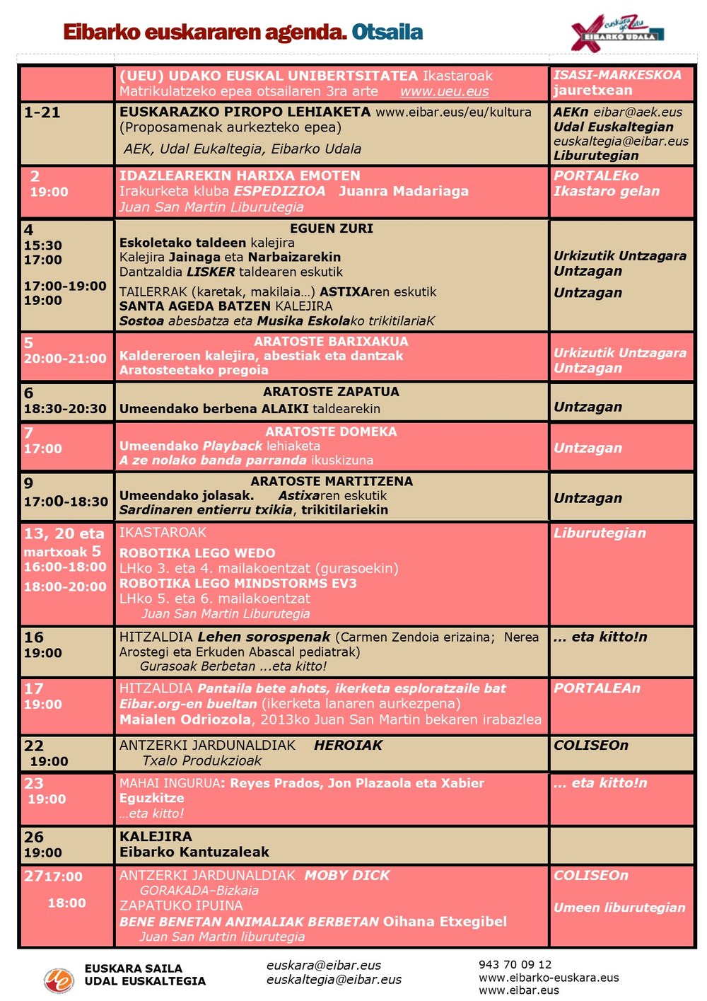 Se ha publicado la Agenda del Euskera de febrero